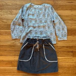 Elephantito Long Sleeved Shirt and Corduroy Skirt Kids Size 4